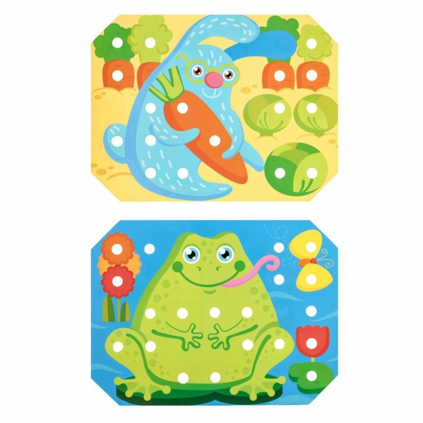 Lucy & Leo - Mozaika s pinzetou a vyšívaním - drevená hracia súprava s predlohami