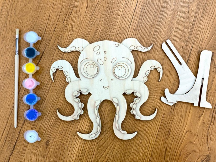 Chobotnica - 3D omaľovanka z dreva