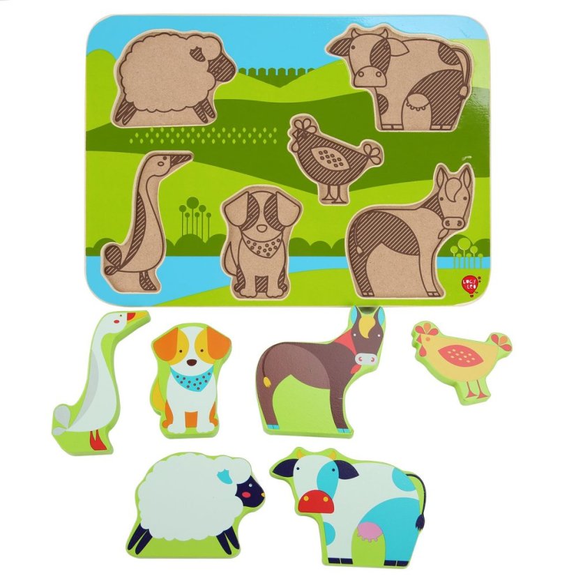 Lucy & Leo - Zvířátka na farmě - dřevěné vkládací puzzle 7 dílů