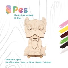 Pes - drevené 3D omaľovánky