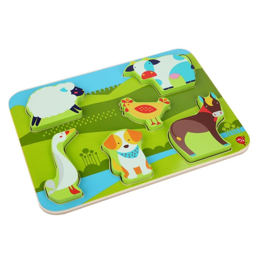 Lucy & Leo - Zvířátka na farmě - dřevěné vkládací puzzle 7 dílů