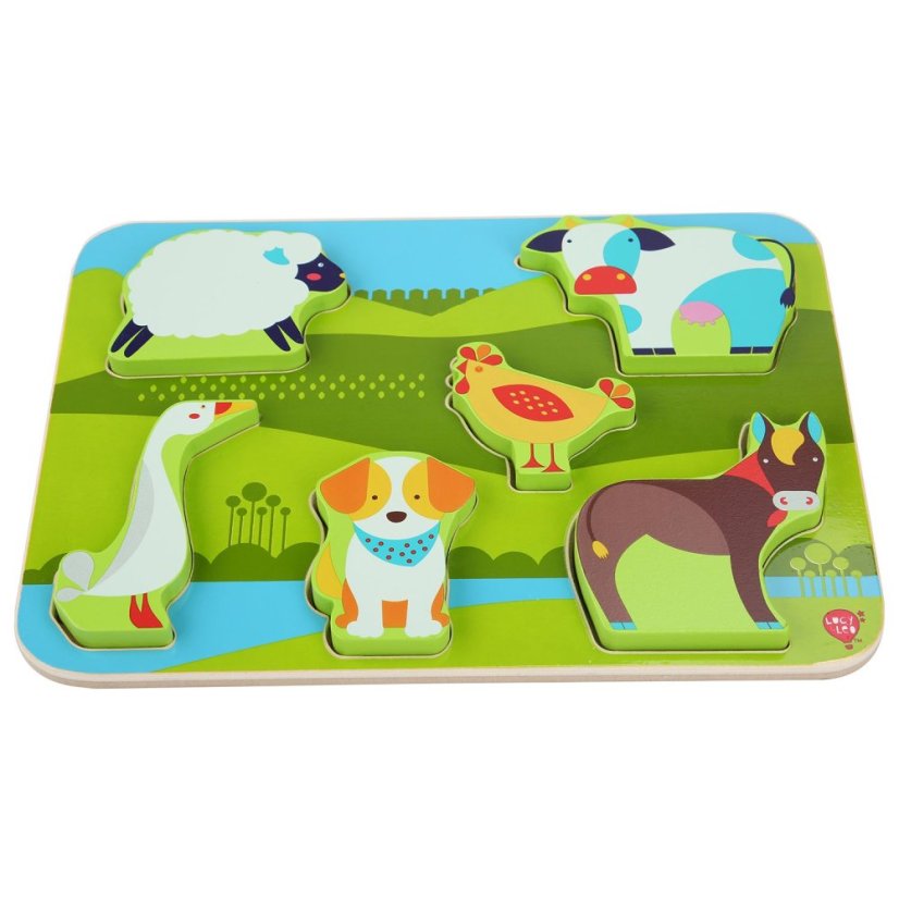 Lucy & Leo - Zvířátka na farmě - dřevěné vkládací puzzle 7 dílů