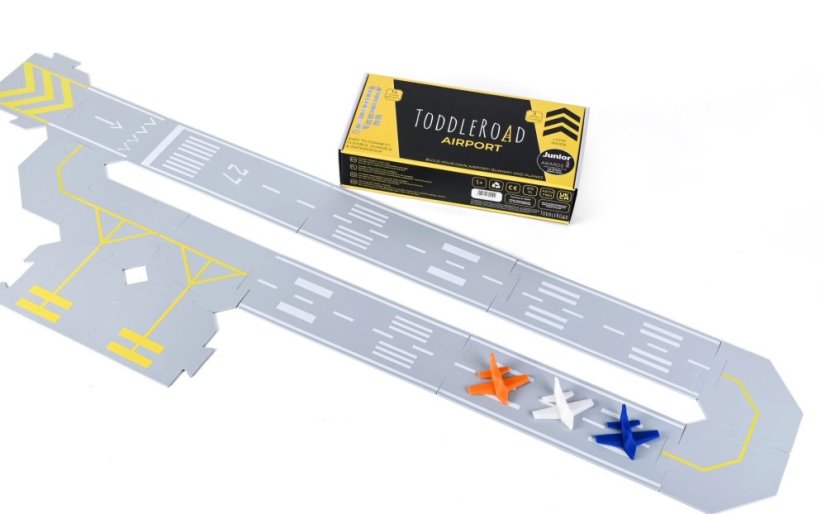TODDLEROAD 2102 SADA LETISKO - flexibilná cesta - 14 silikónových puzzle dielov a 3 ergonomické lietadlá