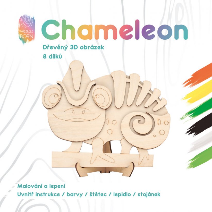 Chameleón - Drevené 3D omaľovanky