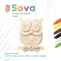Sova - Drevené 3D omaľovanky