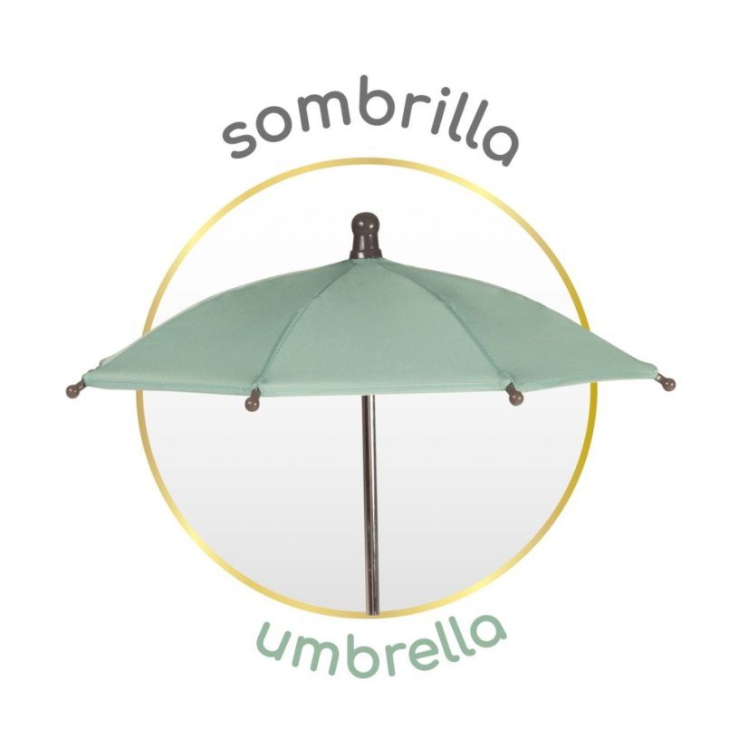 DeCuevas 85073 Skladací kočík pre bábiky so slnečníkom a taškou Capriccio 2025-60 cm