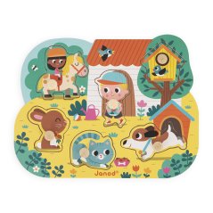 Janod Dřevěné vkládací puzzle s úchyty Venkov