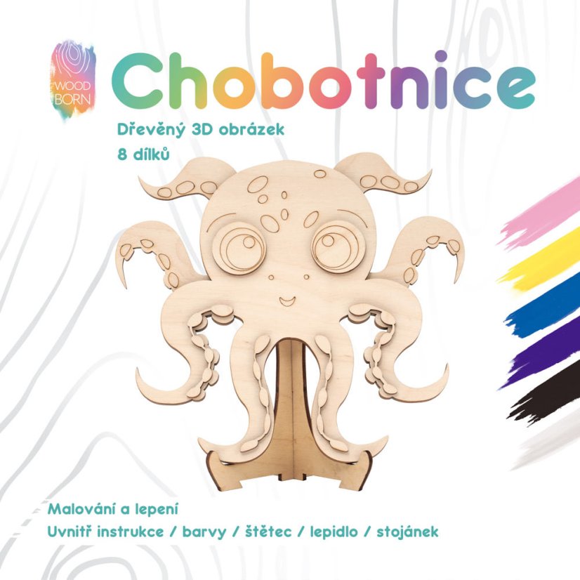 Chobotnice - 3D omalovánka ze dřeva