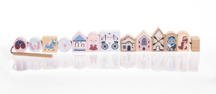CUBIKA Pastel 16013 Navliekacia rozprávka - navliekací set - 13 drevených dielov a 8 predlôh
