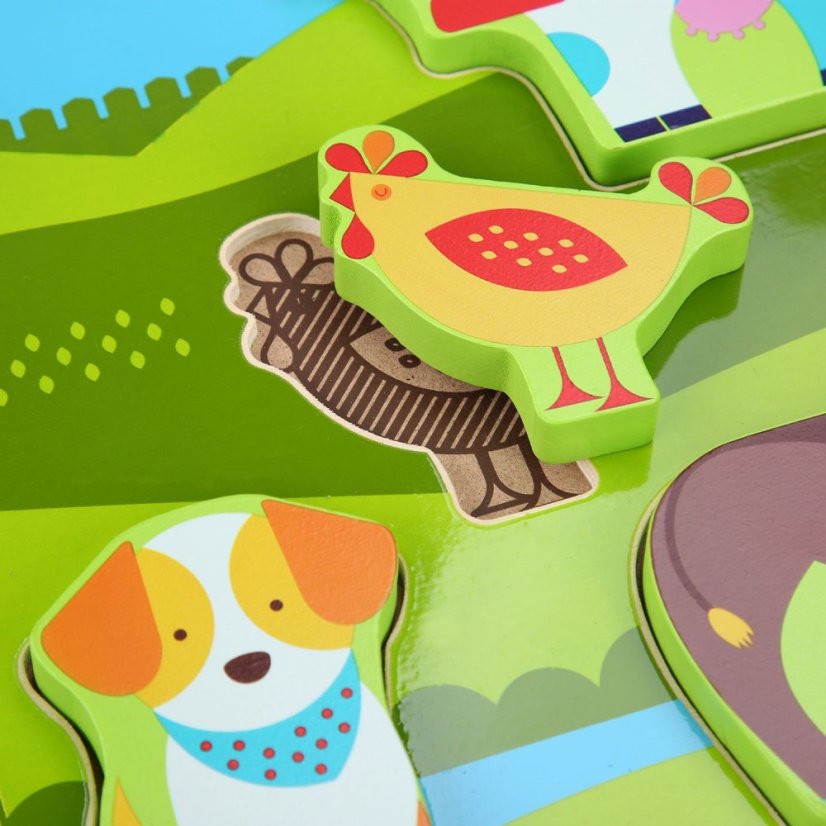 Lucy & Leo - Zvířátka na farmě - dřevěné vkládací puzzle 7 dílů