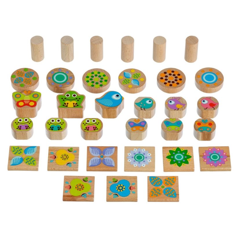 Lucy & Leo - Malí priatelia - Drevená balančná hra so šablónami 33 dielikov