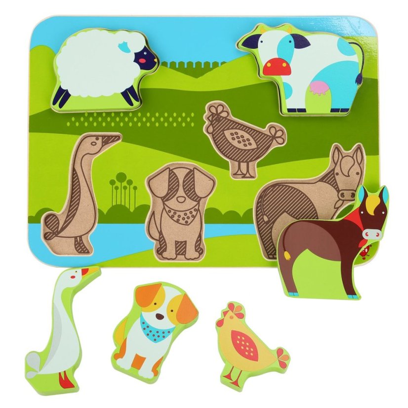 Lucy & Leo - Zvířátka na farmě - dřevěné vkládací puzzle 7 dílů
