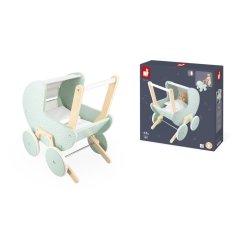 Janod Dřevěný kočárek pro panenku s peřinkou Zen