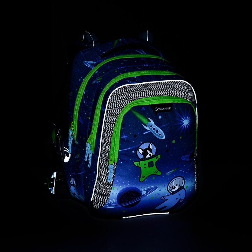 BAGMASTER Veľký školský SET LUMI 22 D modrý vesmírne psy