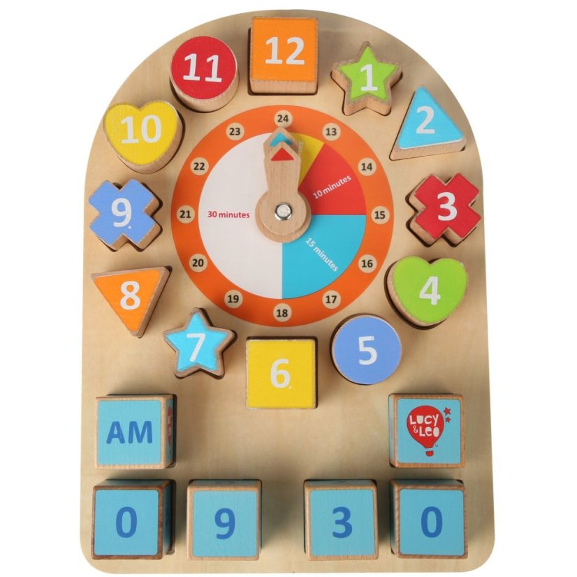 Lucy & Leo - Hodiny a tvary - dřevěná naučná hrací deska