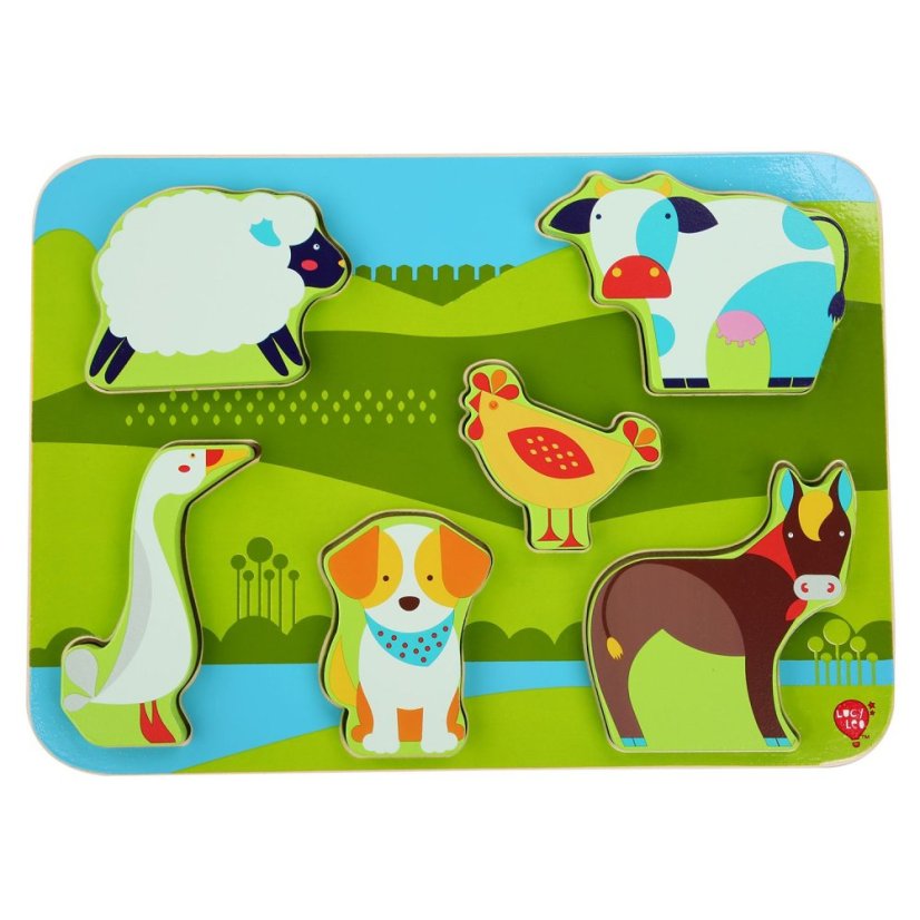 Lucy & Leo - Zvířátka na farmě - dřevěné vkládací puzzle 7 dílů