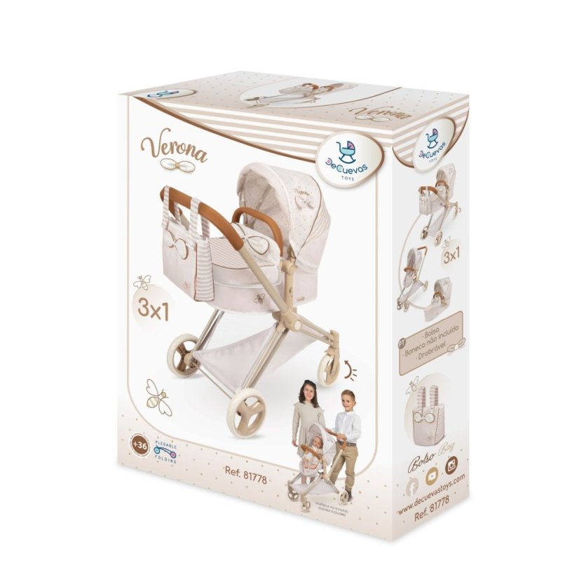 DeCuevas 81778 Skladací kočík pre bábiky 3 v 1 s taškou Verona 2025-73 cm