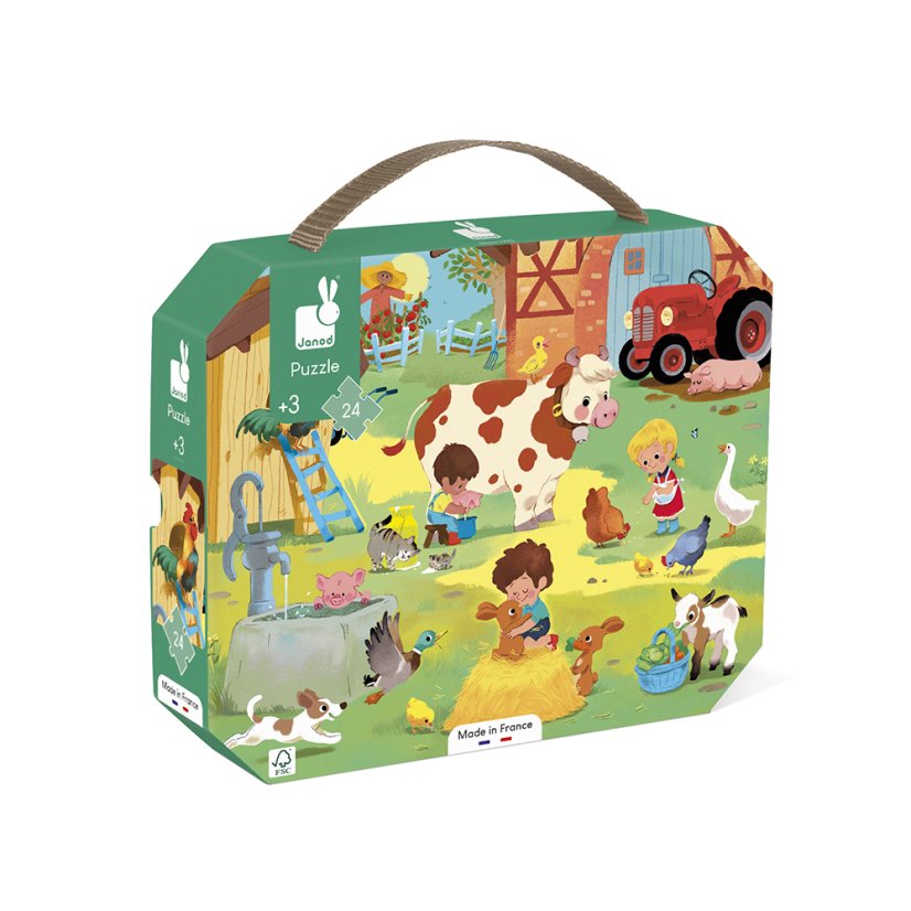 Janod Puzzle Den na farmě v kufříku 24  ks