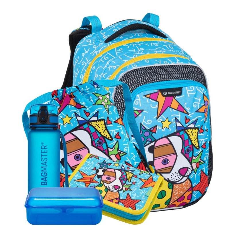 BAGMASTER Veľký školský SET LUMI 22 B so psíkom žiarivý