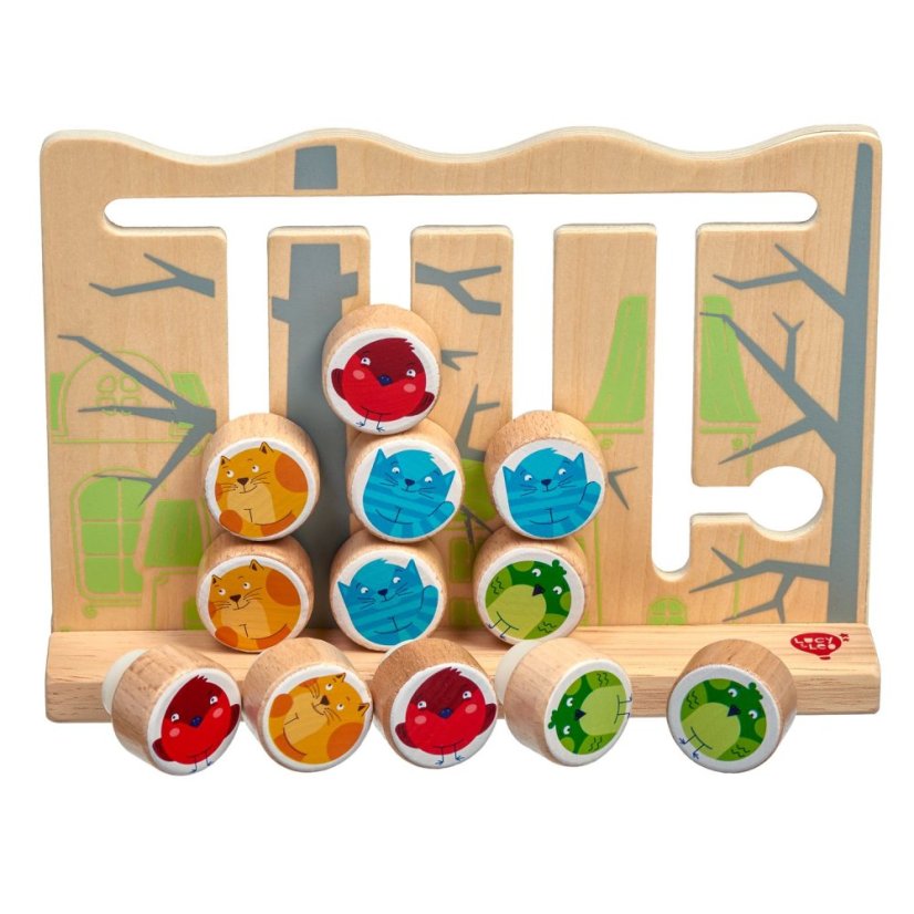 Lucy & Leo - Ptáci a kočky - dřevěná motorická hra s předlohami