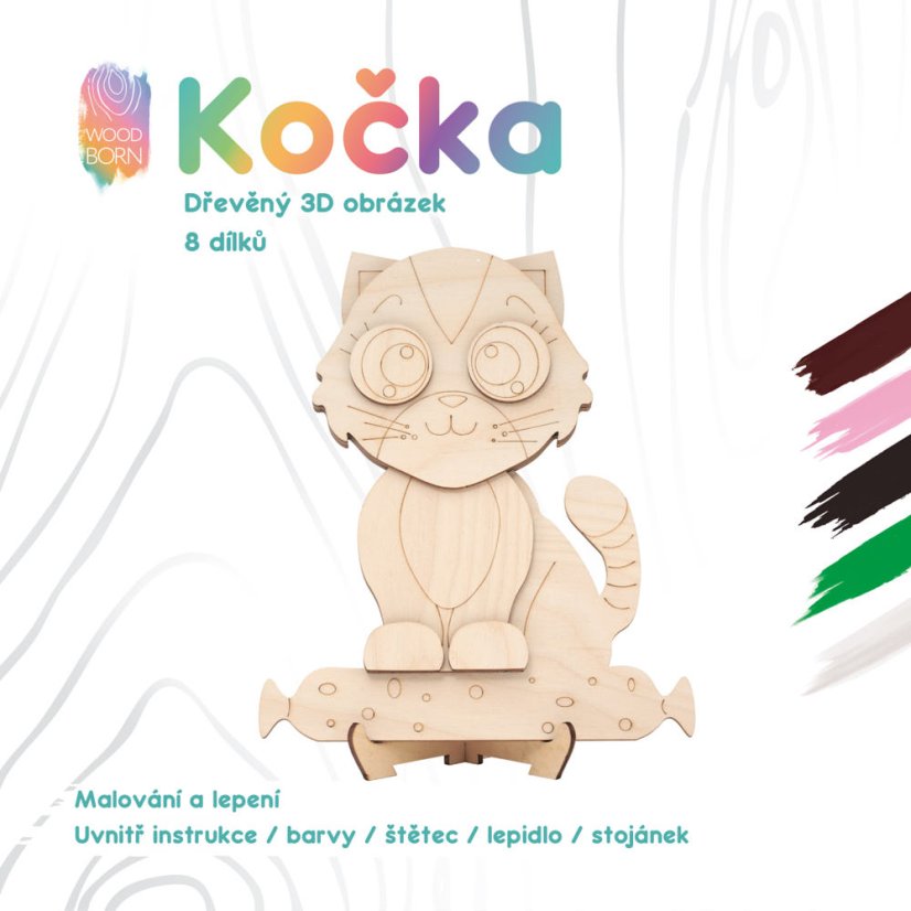 Kočka - Dřevěná 3D omalovánka