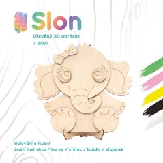 Slon - drevené 3D omaľovánky