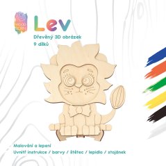 Lev - drevené 3D omaľovánky