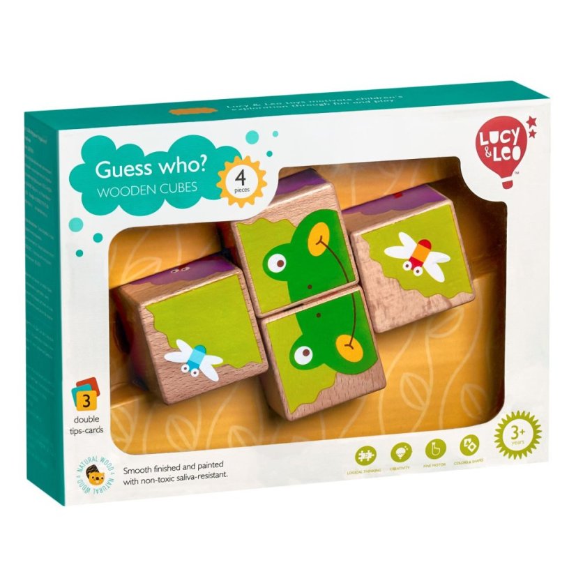 Lucy & Leo - Čo jedia zvieratá - 4 drevené kocky na obrázky