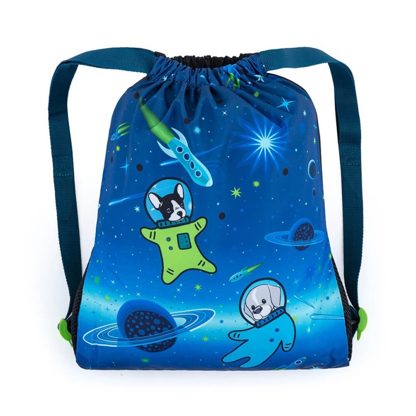 BAGMASTER Malý školský SET LUMI 22 D modrý vesmírne psy