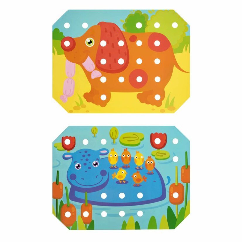 Lucy & Leo - Mozaika s pinzetou a vyšívaním - drevená hracia súprava s predlohami