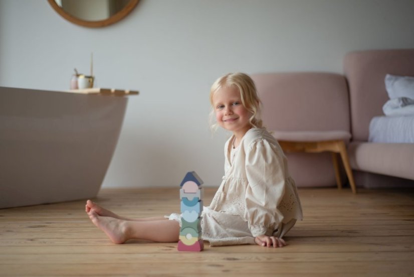 CUBIKA Pastel 16112 Balančná veža IX - drevená skladačka 11 dielov