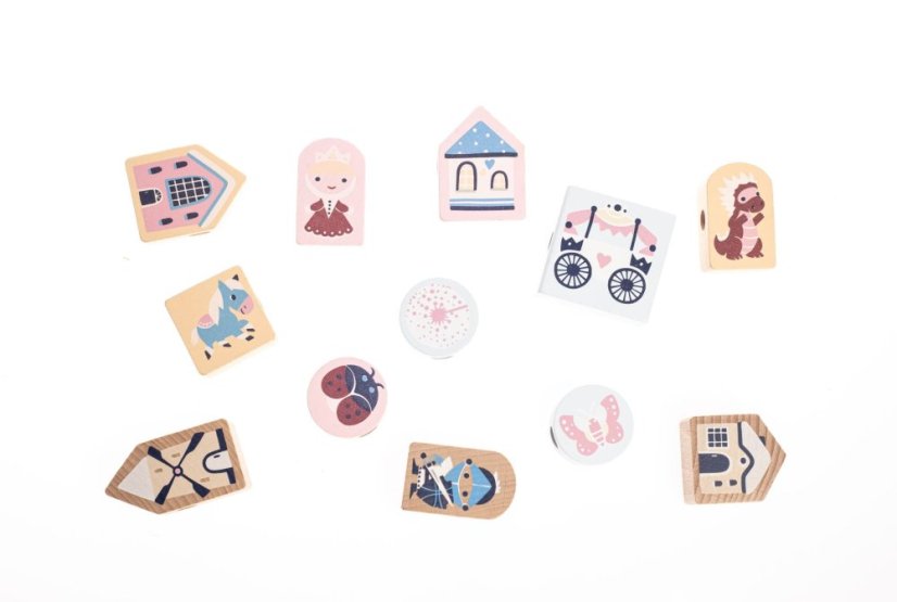 CUBIKA Pastel 16013 Navliekacia rozprávka - navliekací set - 13 drevených dielov a 8 predlôh