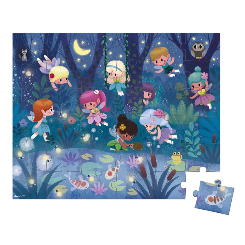 Puzzle pre deti Nočné víly Janod v kufríku 36 ks