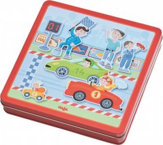 Haba Magnetická hračka Závodní auta v kovové krabici