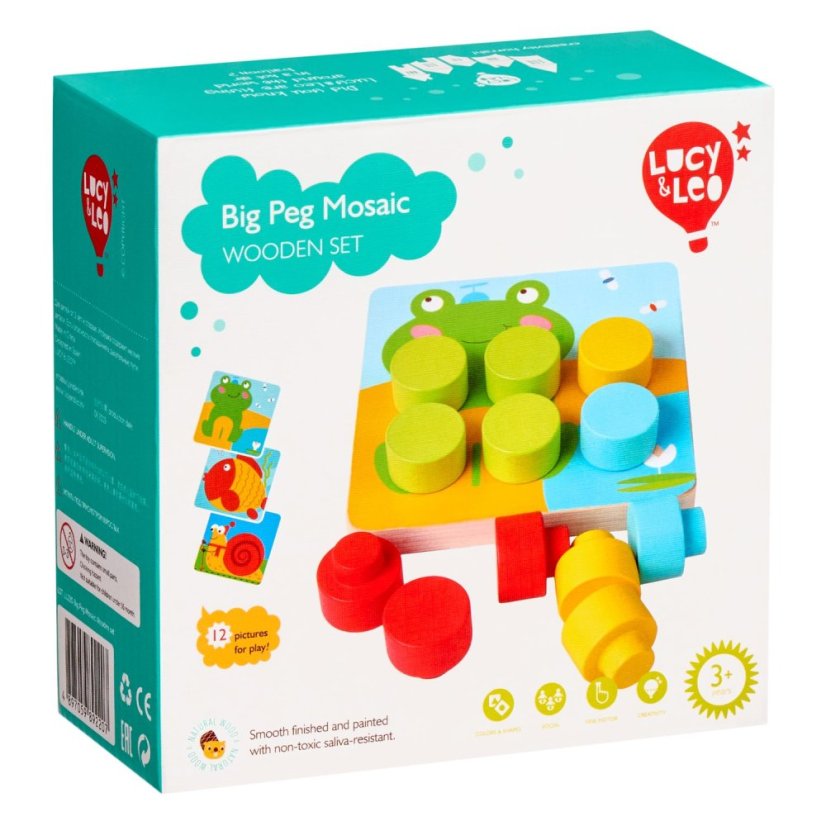 Lucy & Leo - Farebná mozaika - drevená hra s veľkými kolíkmi a šablónami