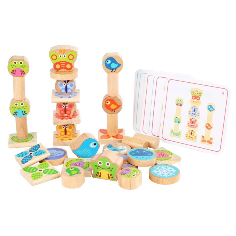 Lucy & Leo - Malí priatelia - Drevená balančná hra so šablónami 33 dielikov