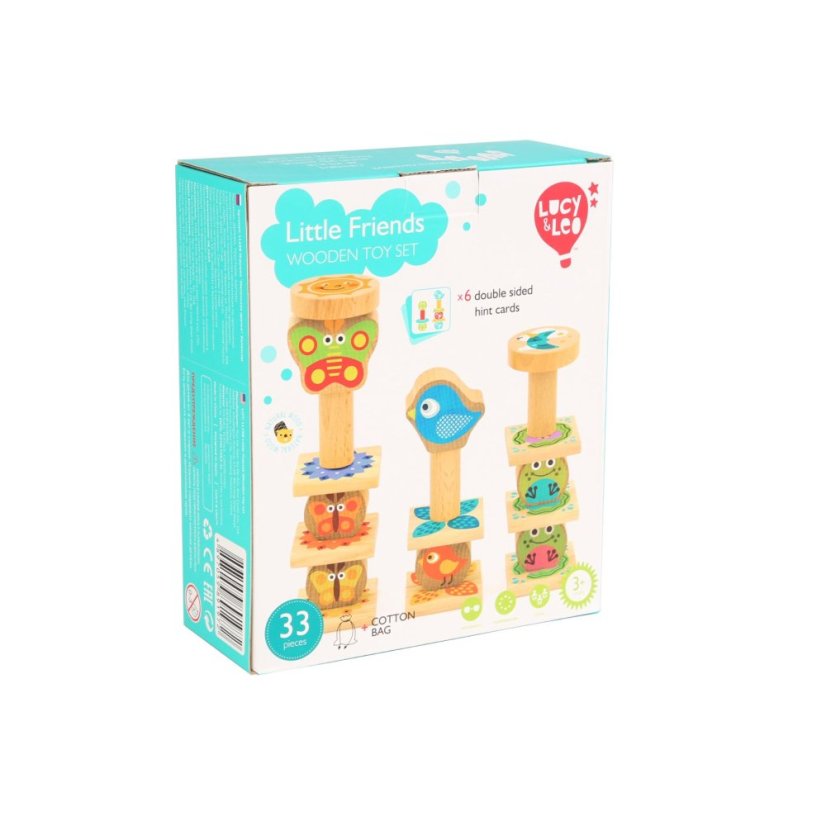Lucy & Leo - Malí priatelia - Drevená balančná hra so šablónami 33 dielikov