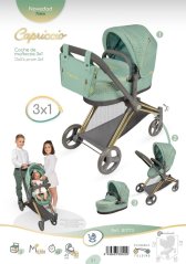 DeCuevas 81773 Skladací kočík pre bábiky 3 v 1 s taškou Capriccio 2025-73 cm