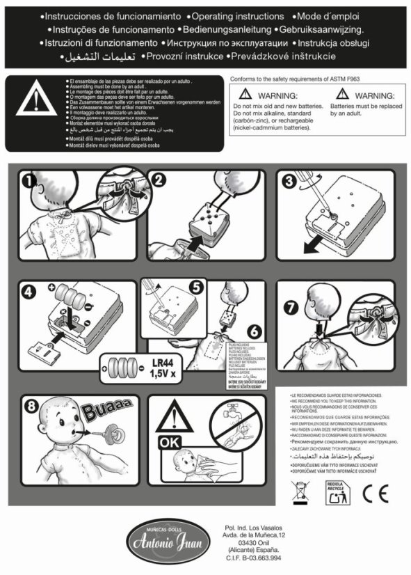 Antonio Juan 14365 BIMBA - mrkacia bábika bábätko so zvukmi a mäkkým látkovým telom - 37 cm